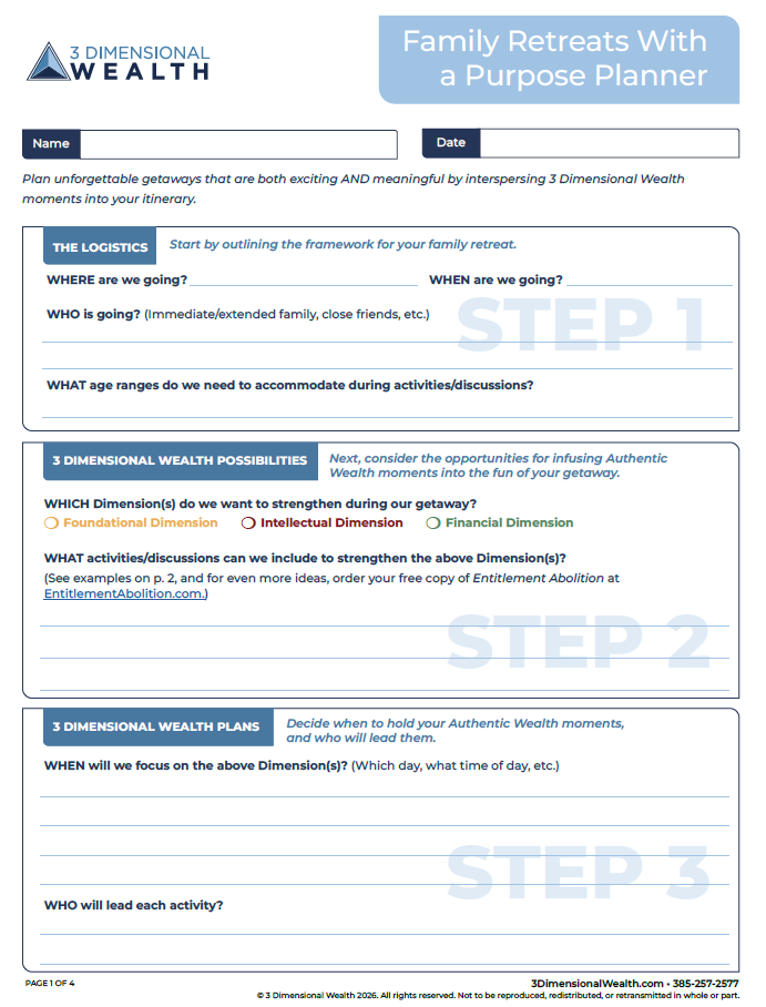 Use the Family Retreats With a Purpose Planner